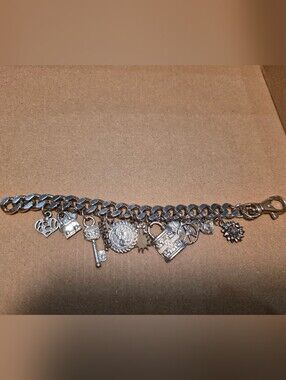 Silver Charm Chunky Link Bracelet with Mixed Charms